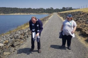 Cherie and Richard on their Scavenger Hunt for Simpsons cards