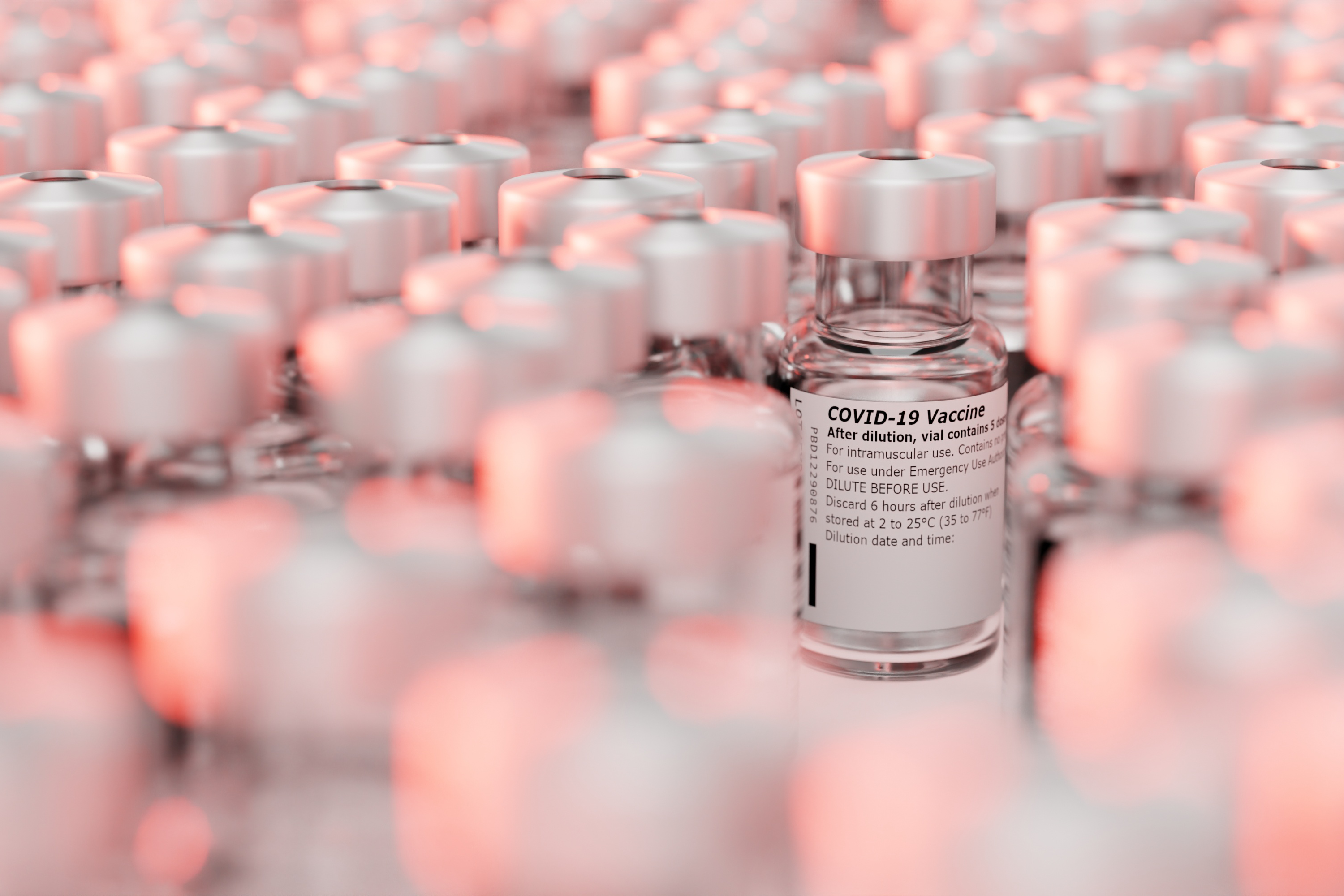 Image: Tray full of Vaccine Vials.